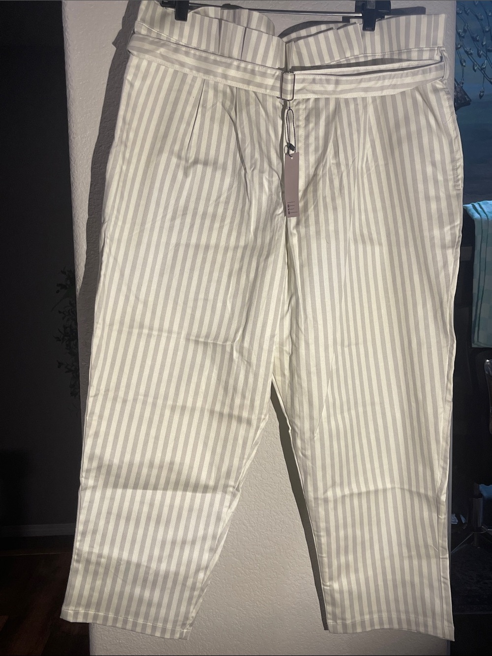Ashley Nell Tipton Beige and White Striped Trousers Sz 22